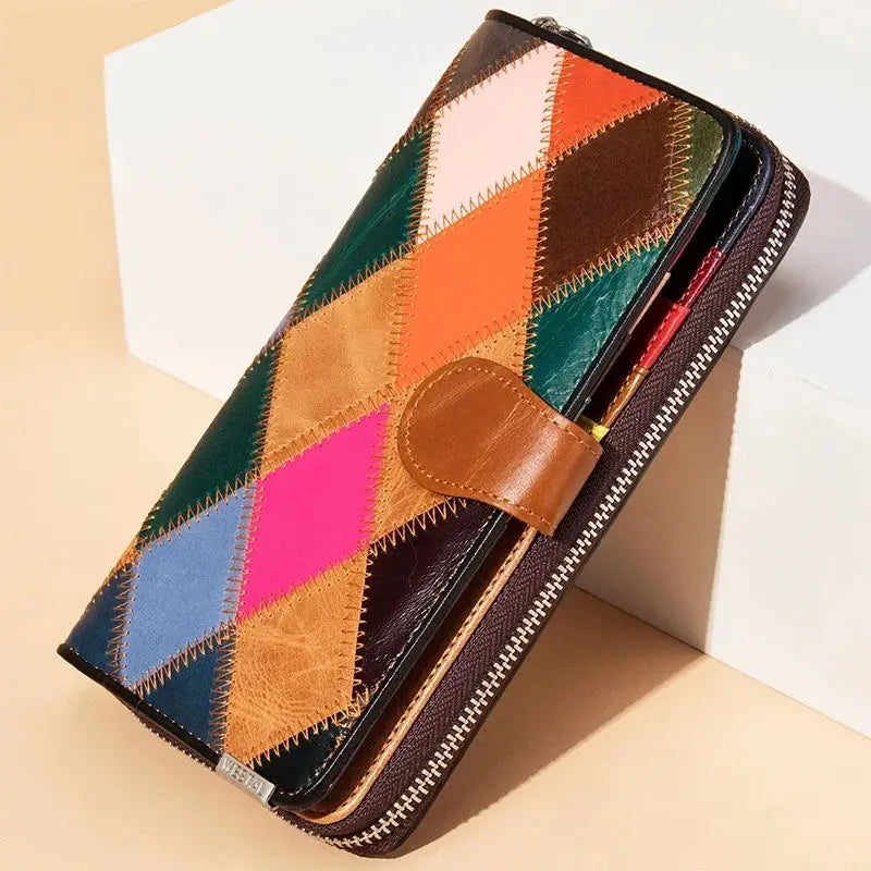 Femlion Plaid Leather Phone Wallet: Luxury Designer Long Purse for Fashionable Women