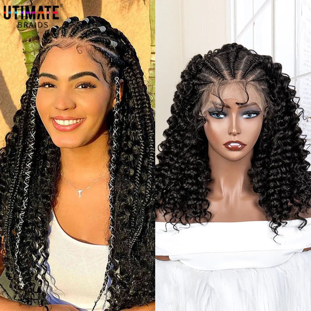 Femlion 16" Bob Kinky Curly Braided Lace Front Wig