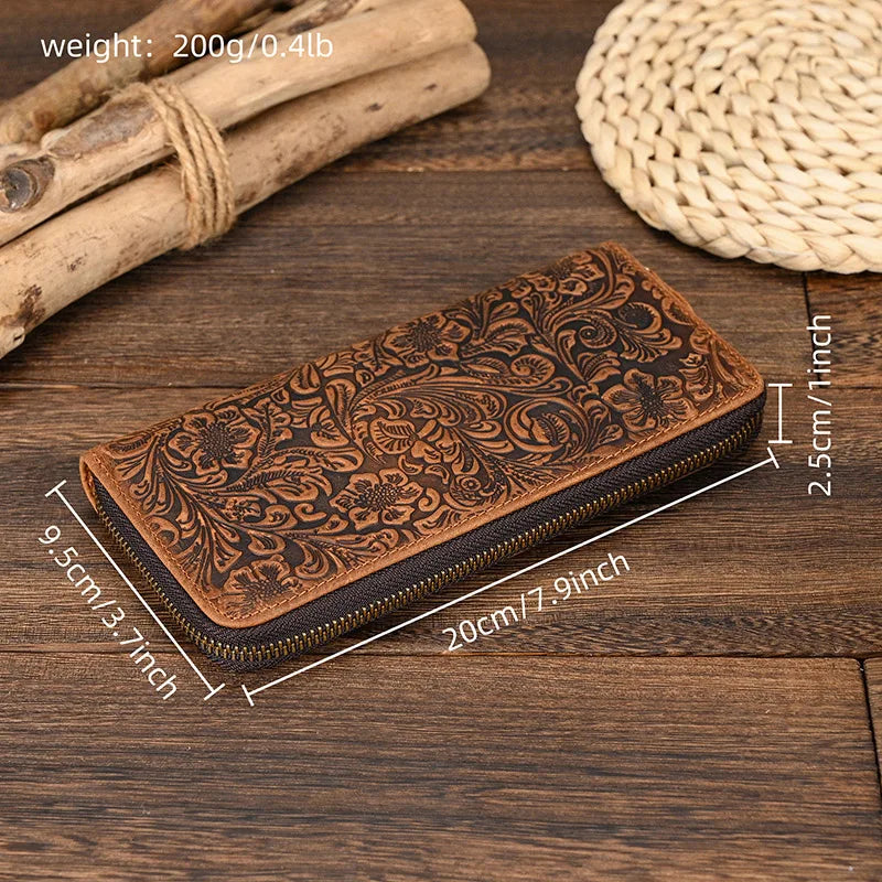 Femlion Men's Leather Zip Wallet: High Quality Natural Cow Skin Credit Card Holder