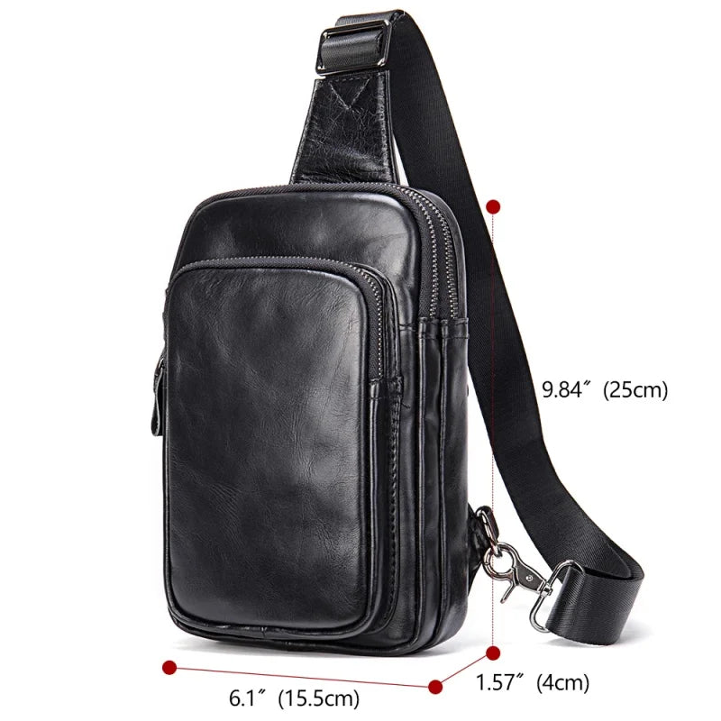 Femlion Leather Sling Bag Men Messenger Chest Phone Sport Shoulder Bag