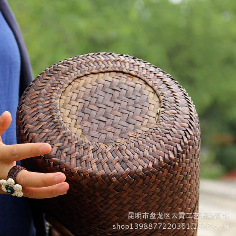 Femlion Woven Rattan Straw Handbag with Wooden Handle