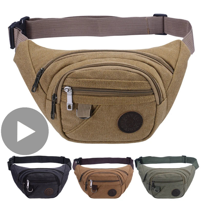 Femlion Canvas Waist Bag Fanny Pack Men Women Belt Pouch Hip Mobile Phone Waistbag