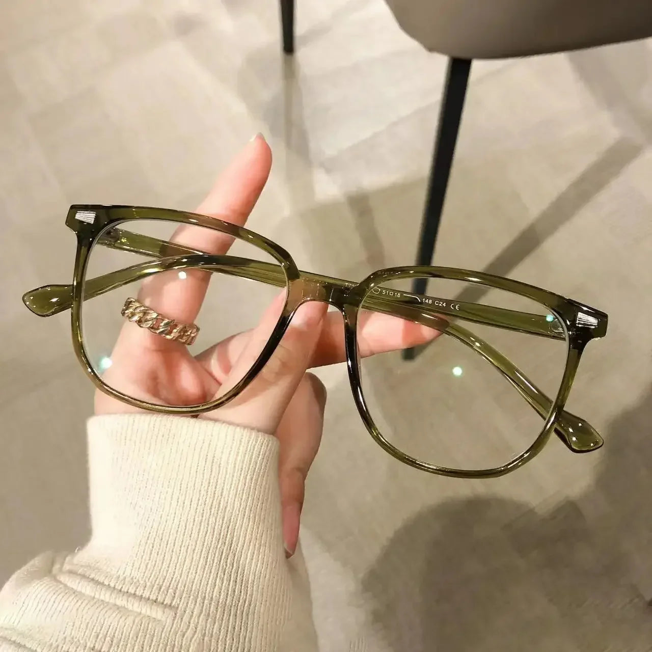 Femlion Olive Green Myopia Glasses Square Frame Anti Blue Light Prescription Eyewear