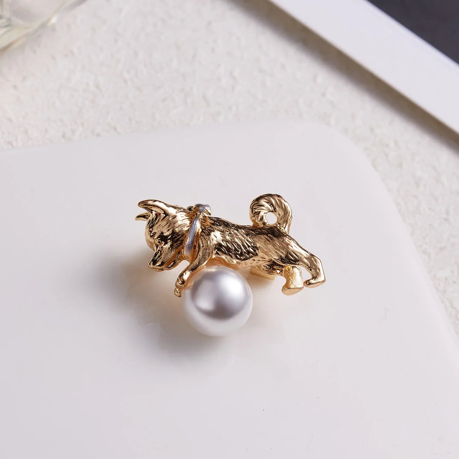 Femlion Bowknot Dog Brooch - Enamel Rhinestone Animal Pin for Women's Fashion