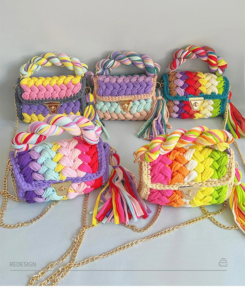 Femlion Colorful Crochet Tassel Handbags: Stylish Woven Crossbody Bags for Women