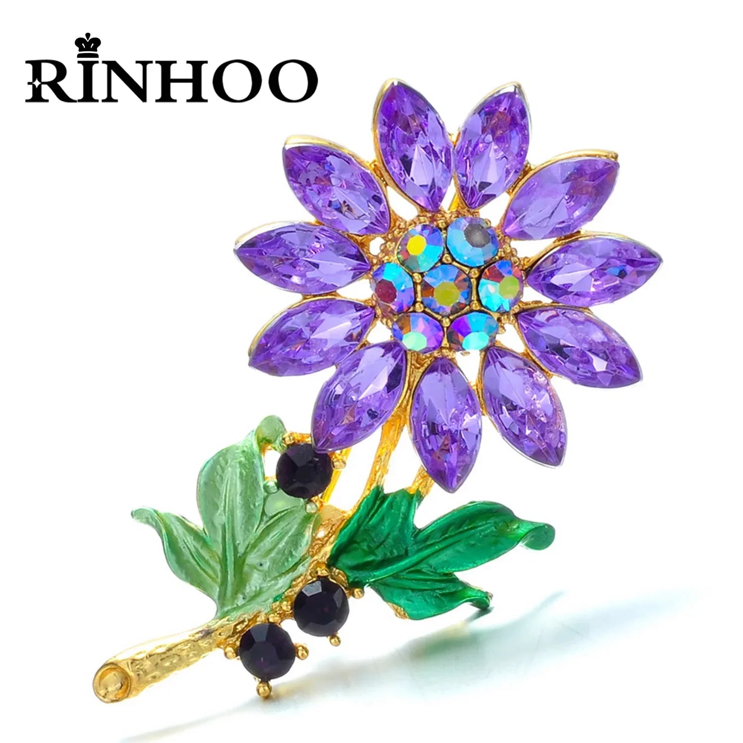 Femlion Sunflower Crystal Brooch - Enamel Flower Wedding Corsage Bouquet Pin