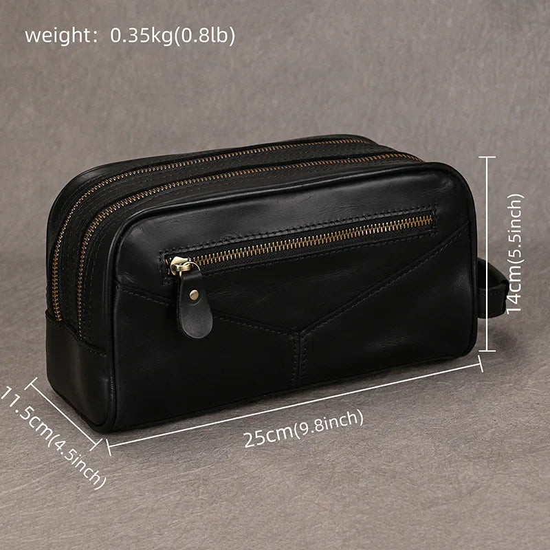 Femlion Genuine Leather Travel Wash Bag Clutch for Men & Women