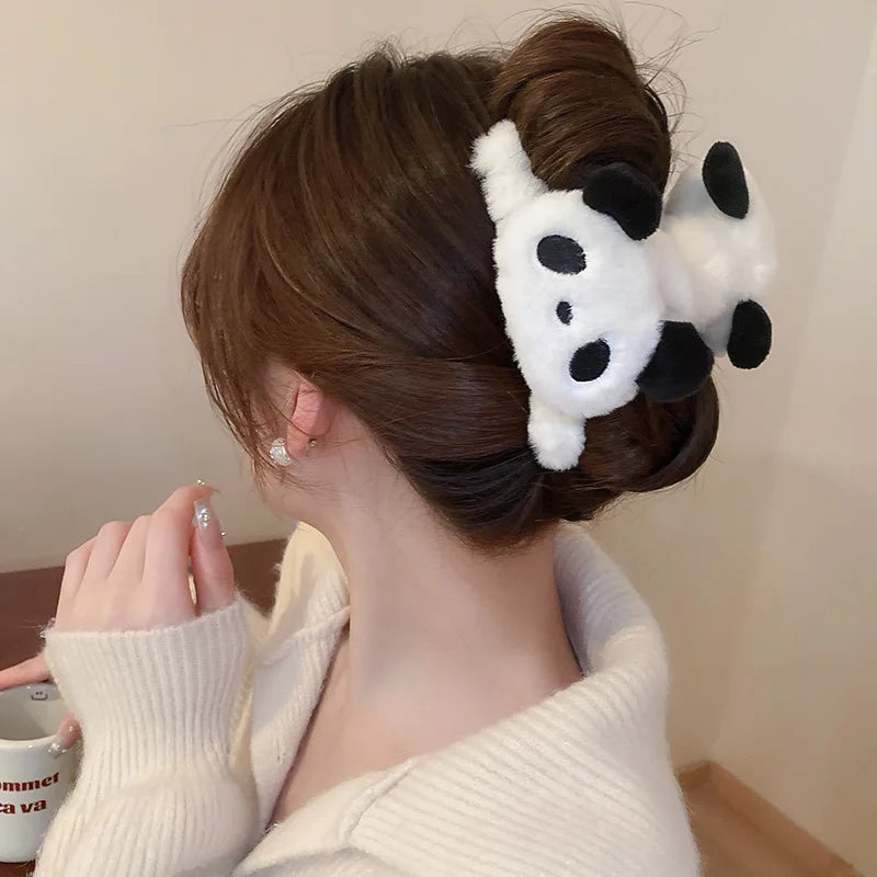 Femlion Plush Panda Hair Clip for Women - Cute Cartoon Hair Accessory