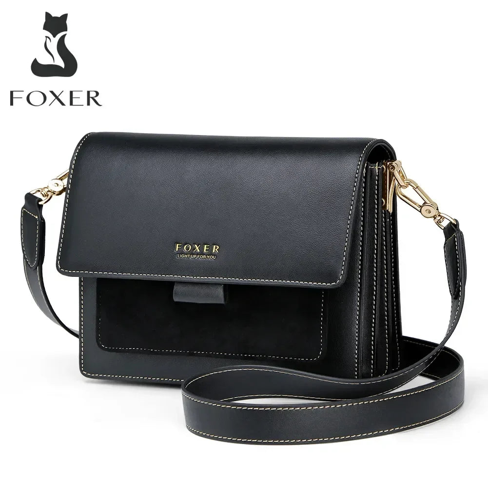 Femlion Split Leather Crossbody Bag for Women - Fashionable Messenger Shoulder Bag