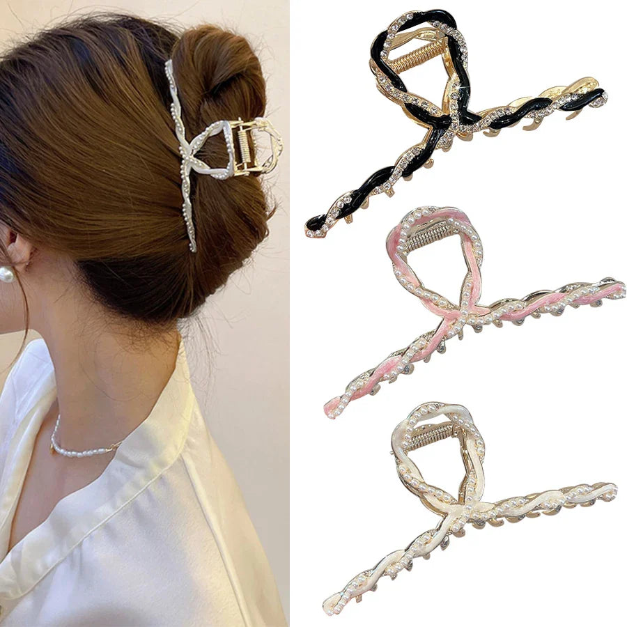 Femlion Enamel Cross Hair Claws Clips - Gold Color Geometric Hairpins for Women