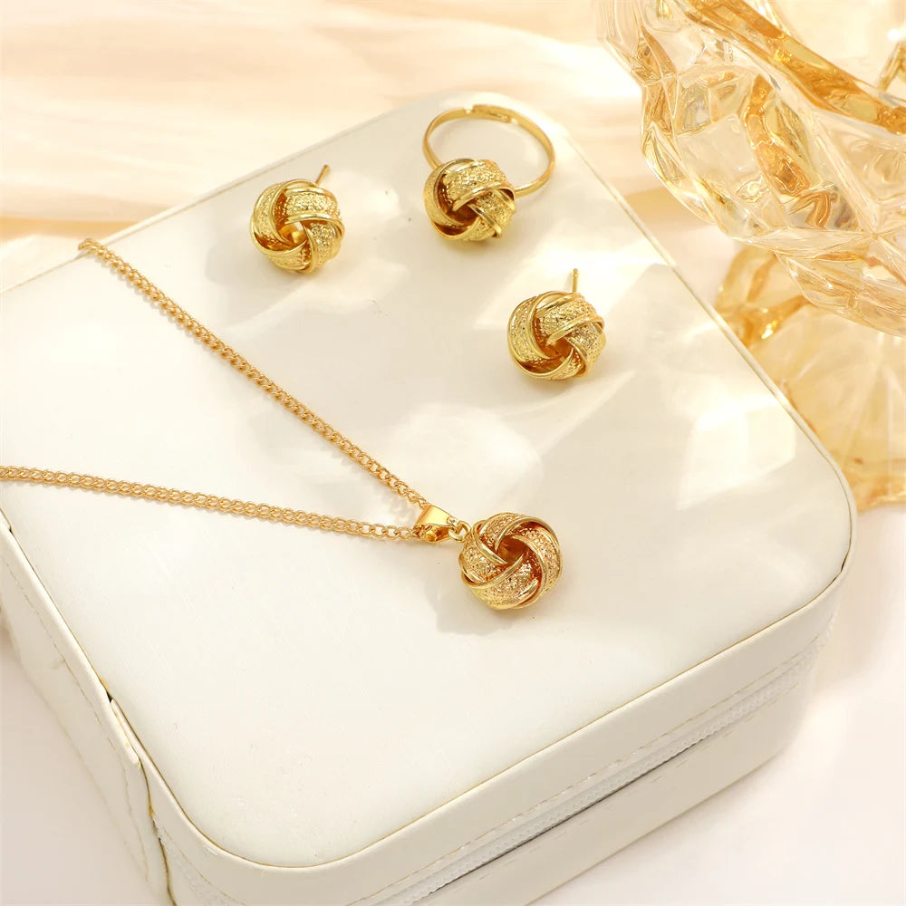 Femlion Gold Alloy Twist Knot Jewelry Set - Women's Vintage Geometric Accessories