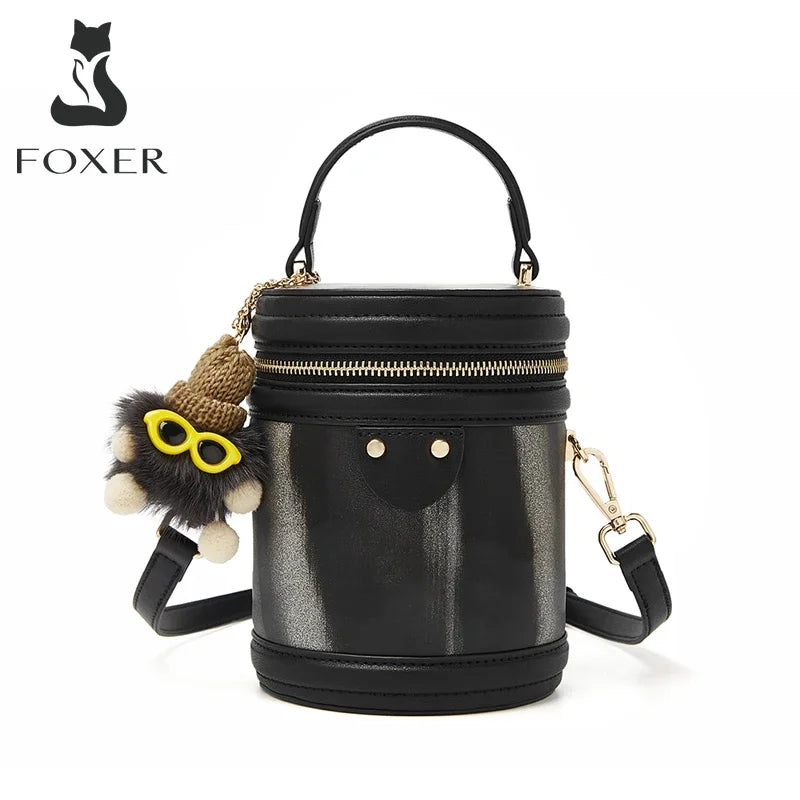 Femlion Elegant Bucket Bag PU Leather Crossbody Handbag Stylish Small Tote for Women