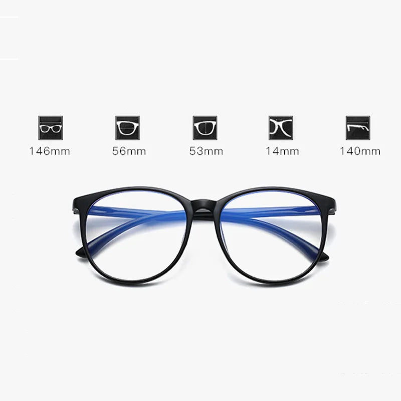 Femlion Round Anti-blue Light Myopia Glasses -0 to -6.0 Unisex Trendy Finished Eyeglasses