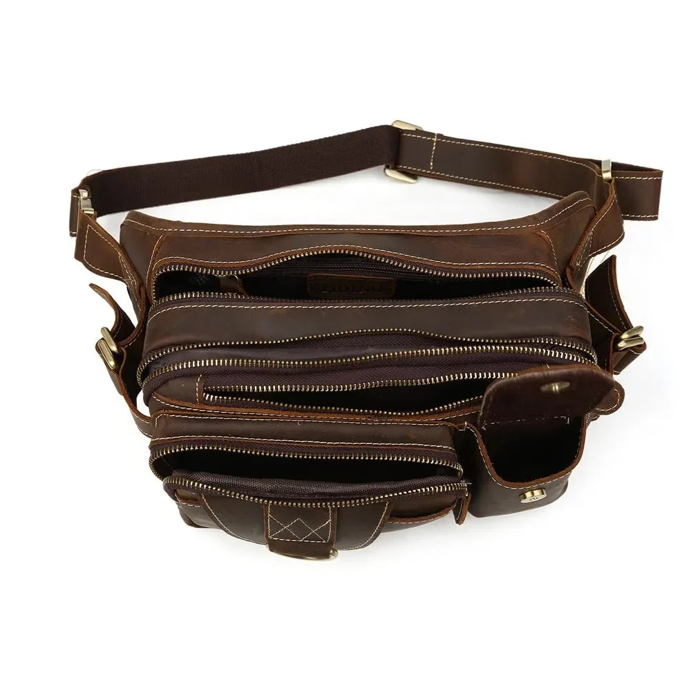 Femlion Crazy Horse Leather Fanny Pack - Outdoor Anti Theft Waist Bag