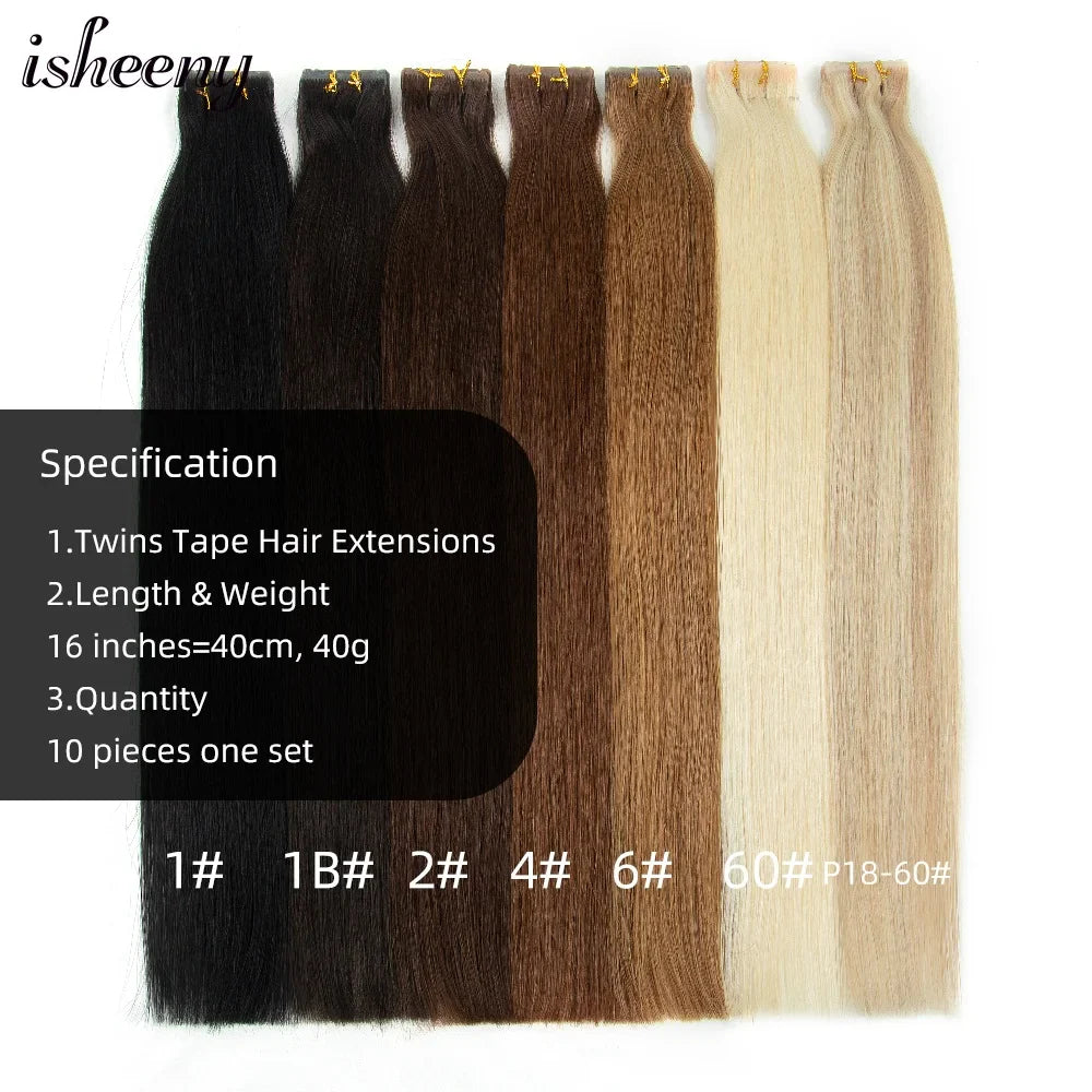 Femlion 16" Human Hair Twin Tape Extensions - Remy Machine Remy Hair 10pcs