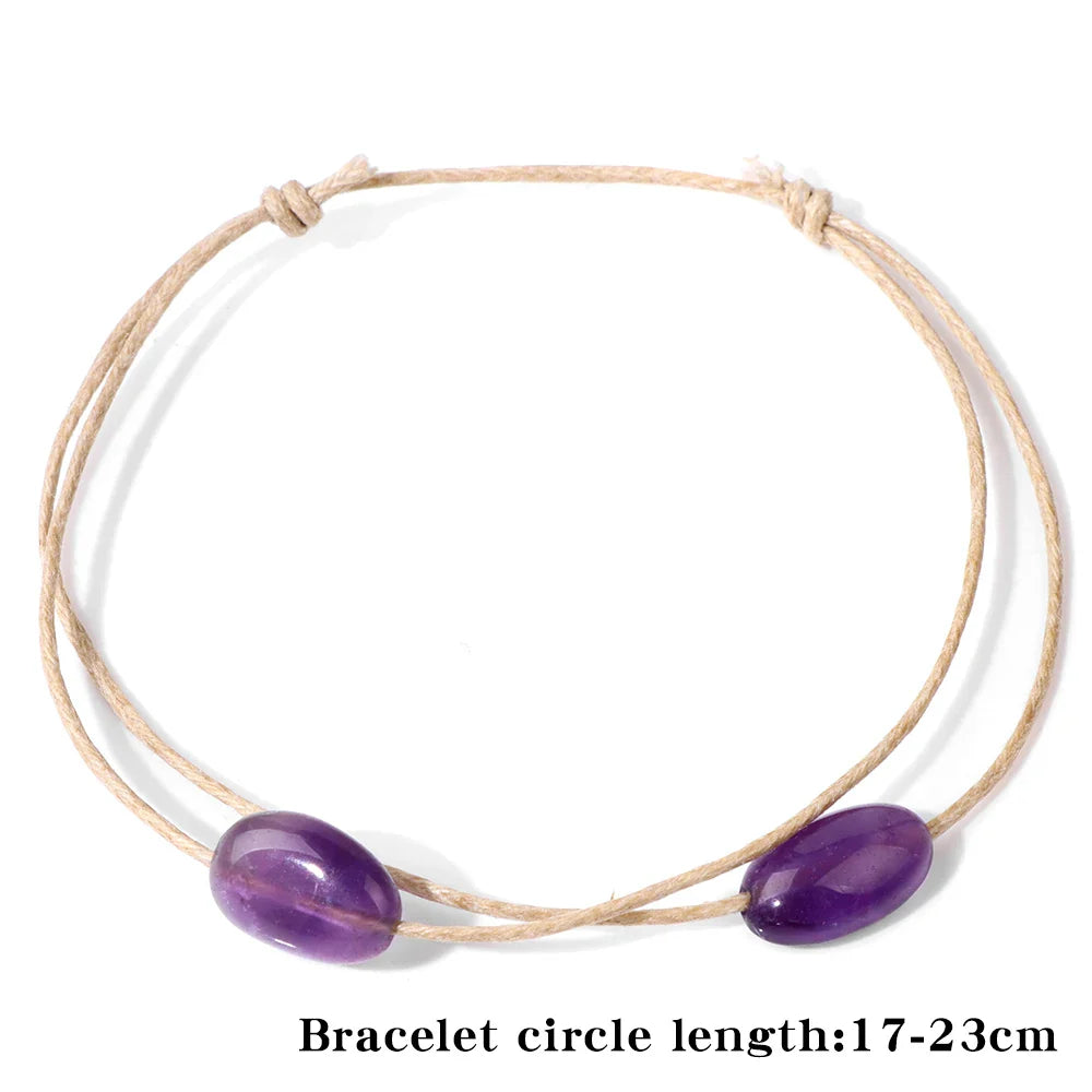 Femlion Irregular Stone Beads Braided Bracelet Lucky Crystal Minimalist Bangle