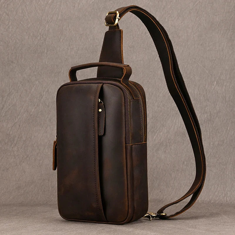 Femlion Genuine Leather Men's Chest Bag: Luxury Crossbody Sling Pack