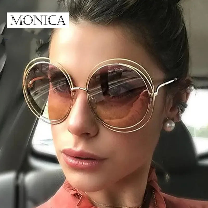 Femlion Oversized Gradient Mirror Sunglasses - Stylish Big Circle Sun Glasses for Women