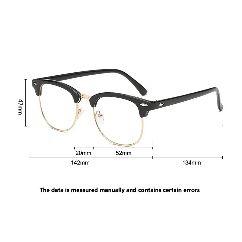 Femlion Half Frame Myopia Glasses for Men and Women - Diopter Range: 0 to -6.0