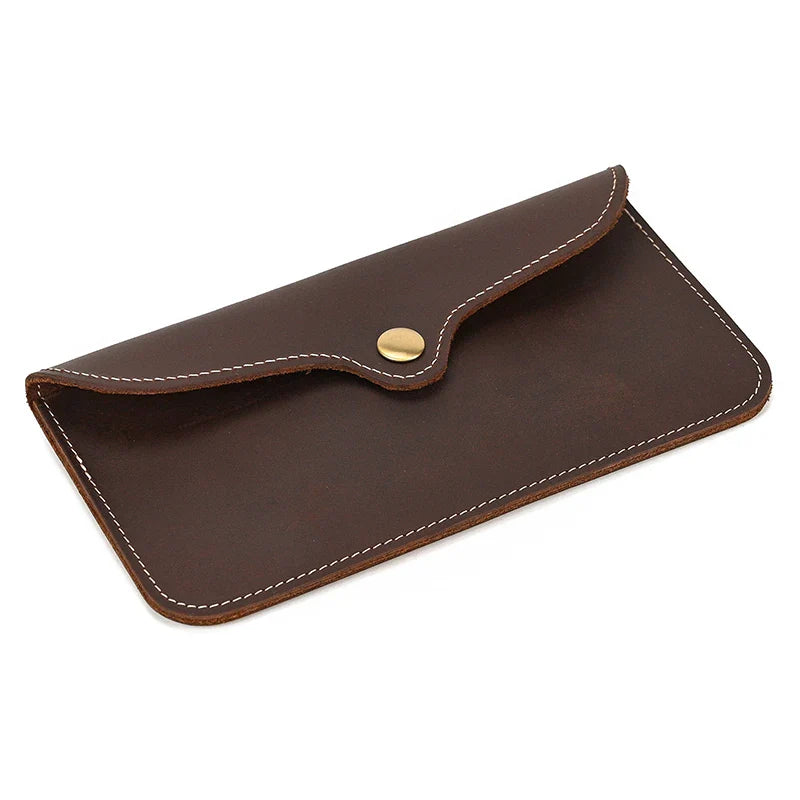 Femlion Leather Envelope Wallet with Card Slot and Phone Pouch for Men and Women