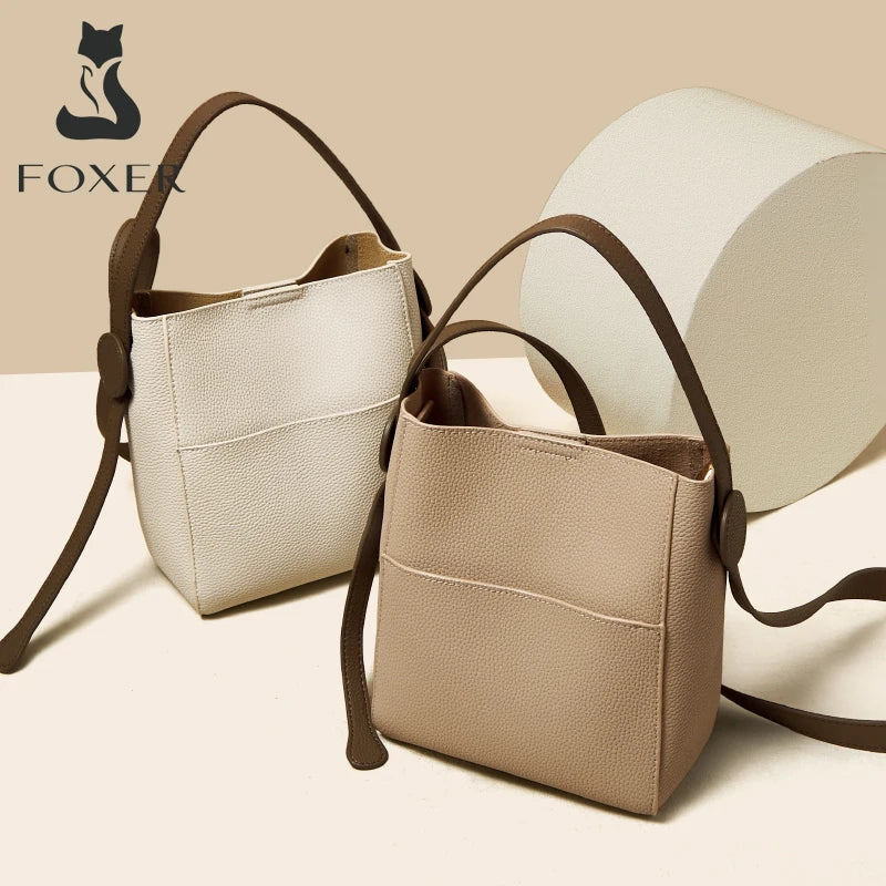 Femlion Split Leather Crossbody Bag for Women - Elegant Bucket Shoulder Messenger Handbag