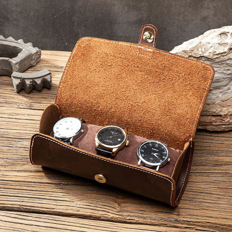 Femlion Luxury Leather Watch Storage Bag | Portable Travel Jewelry Pouch