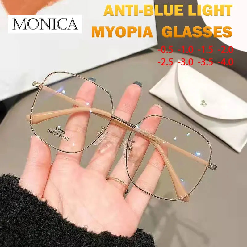 Femlion Square Metal Myopia Glasses Vintage Eyeglasses Unisex Men Women Shortsighted