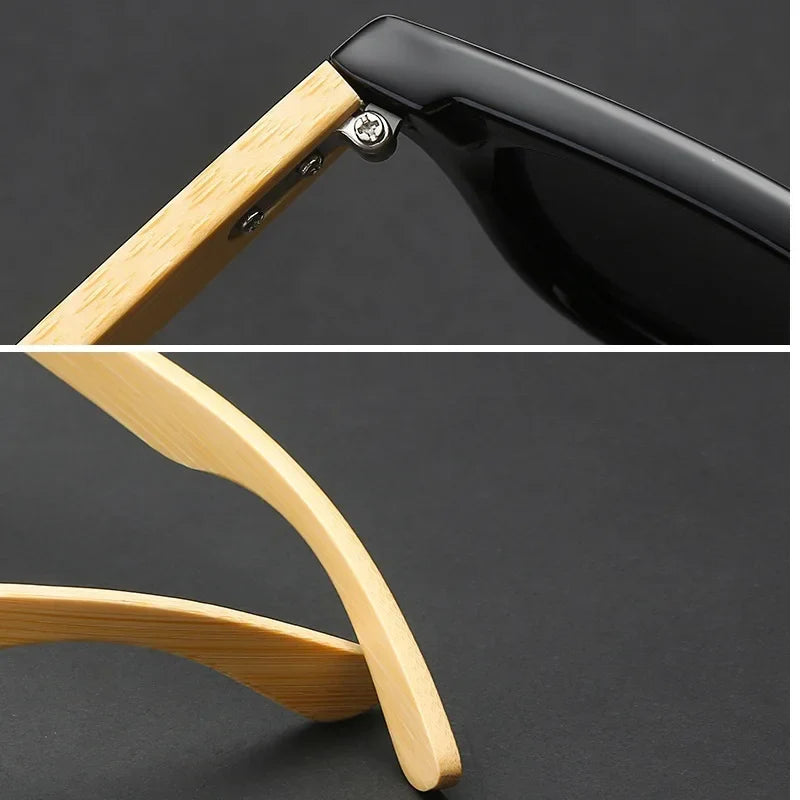 Femlion Square Bamboo Sunglasses UV400 Classic Vintage Black Eyewear for Men Women