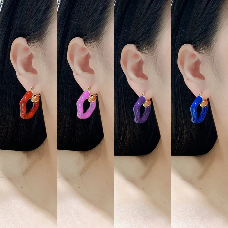 Femlion Colorful Geometric Enamel Hoop Earrings for Women