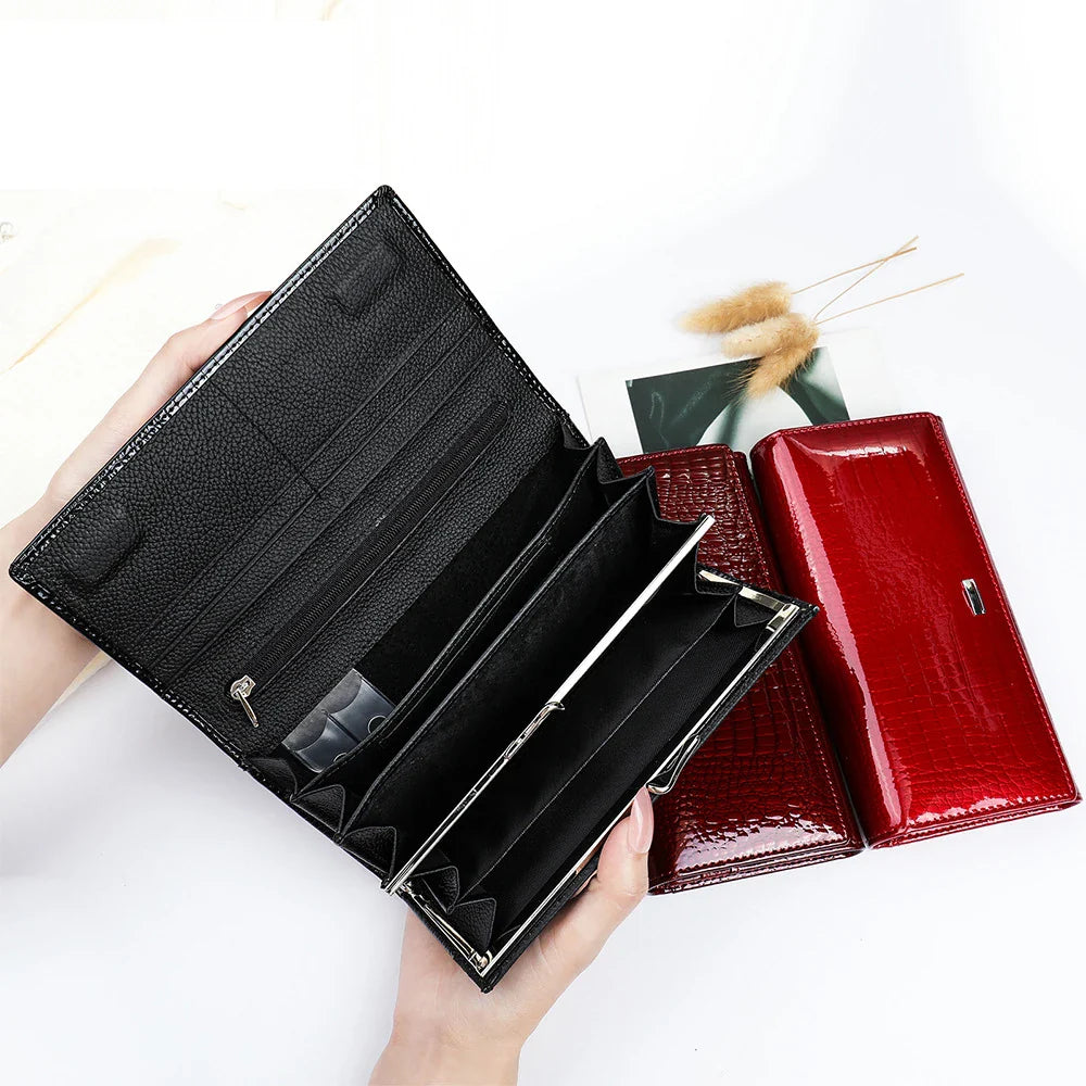 Femlion Genuine Leather Luxury Style Women's Long Wallet with Card Holders.