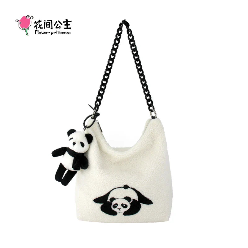 Femlion White Flower Princess Yoga Panda Tote Crossbody Bag