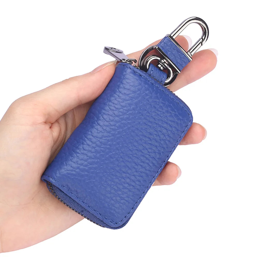 Femlion Genuine Leather Car Key Case Holder Zipper Pocket for Men and Women