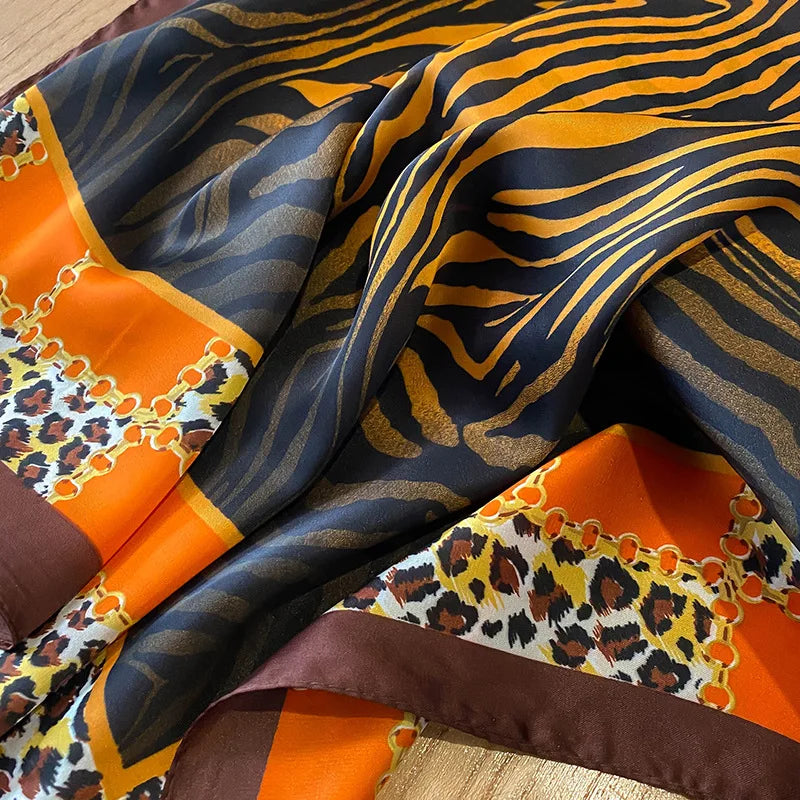 Femlion Leopard Print Silk Satin Shawl for Women: Stylish Square Neck Scarf & Hair Wrap