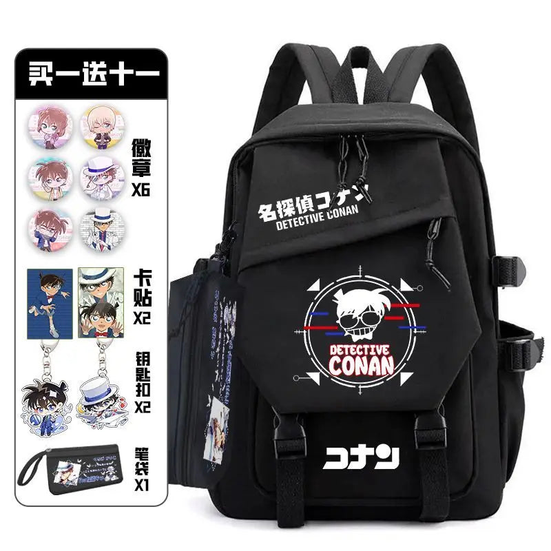 Femlion Detective Conan Pain Pack Badge Set Backpack for Teenagers School Cosplay