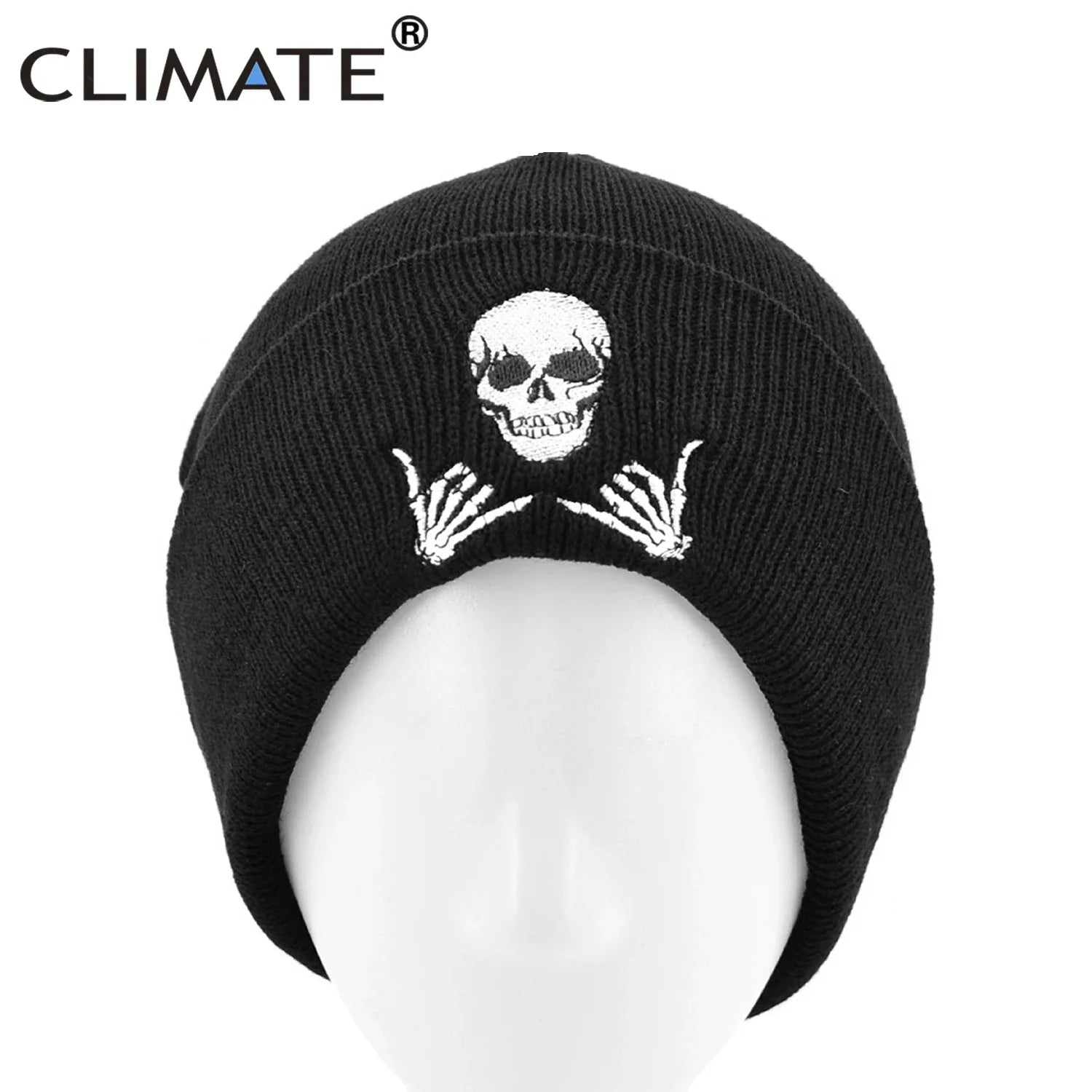 Femlion Black Winter Beanie for Men - Rock Roll Hip Hop Style Skull Knit Hat