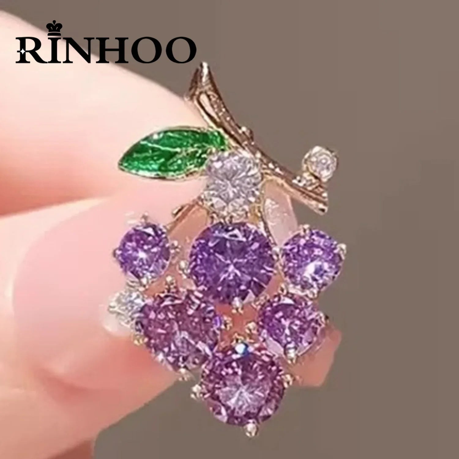 Femlion Grape Brooch: Exquisite Purple Green Rhinestone Fruit Lapel Pin Elegant Jewelry