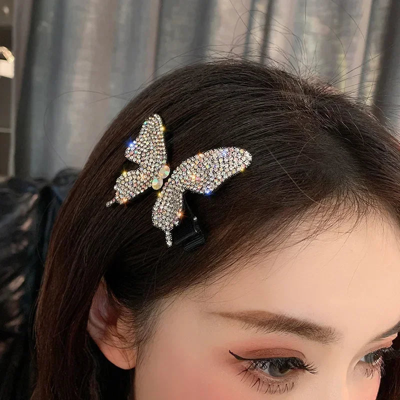 Femlion Butterfly Flash Diamond Hair Clips Women's Top Clip Headwear