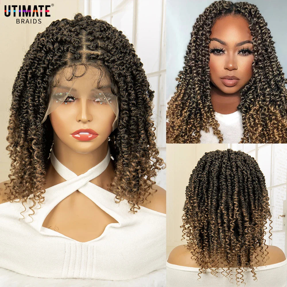 Femlion 14" Curly End Lace Front Box Braided Wig for Black Women