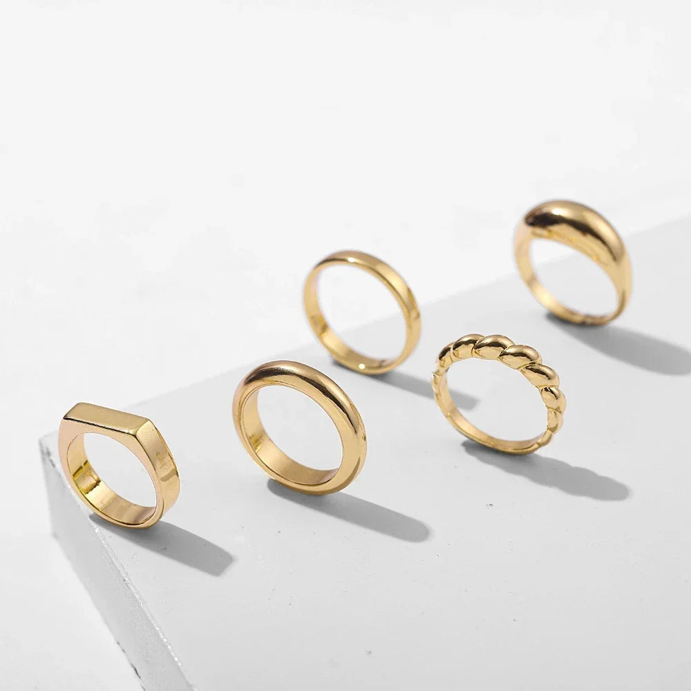 Femlion Geometric Gold Chunky Rings: Trendy Minimalist Circle Stacks for Women