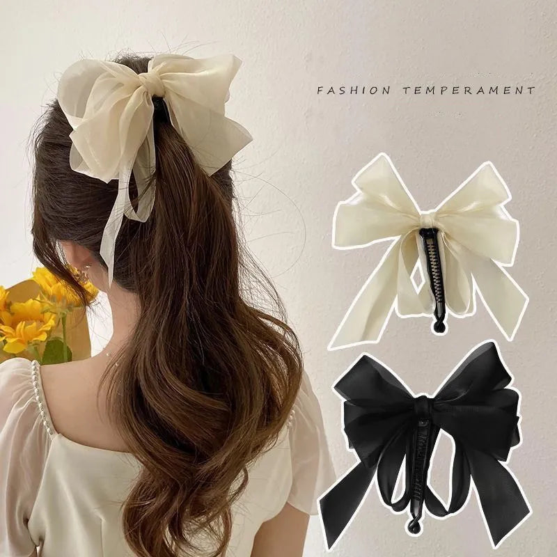 Femlion Elegant Ribbon Bow Hair Claw Clip for Women - Korean Fashion Hair Accessories