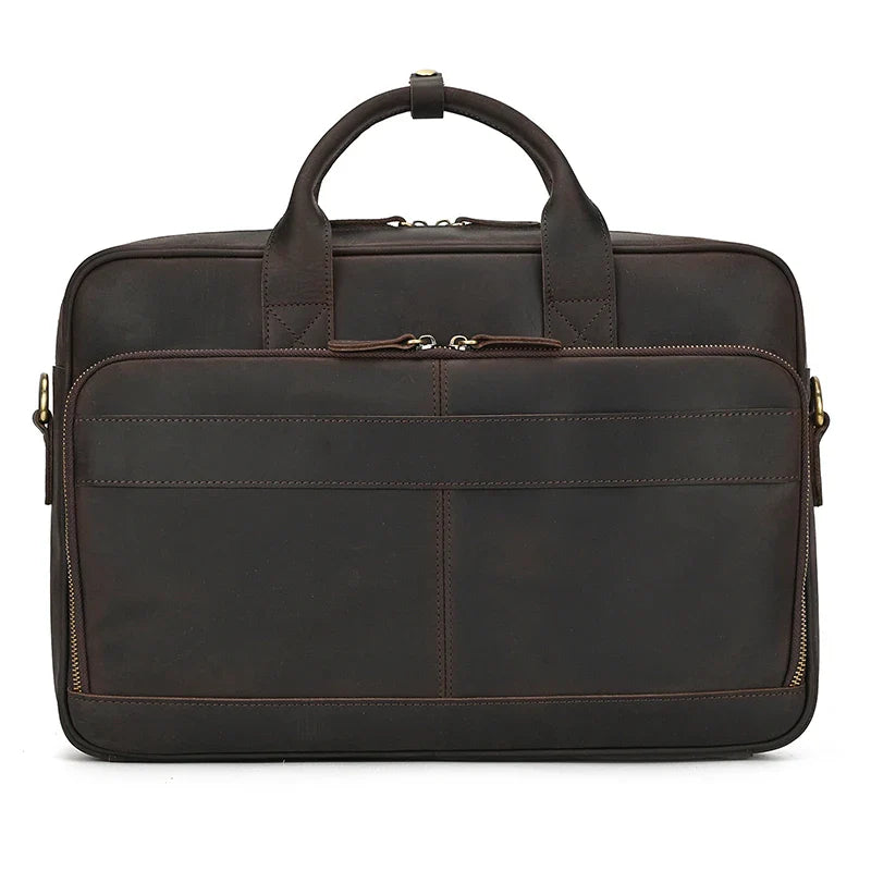 Femlion Men's Genuine Leather Briefcase Laptop Bag Vintage Style Business Tote Handbag