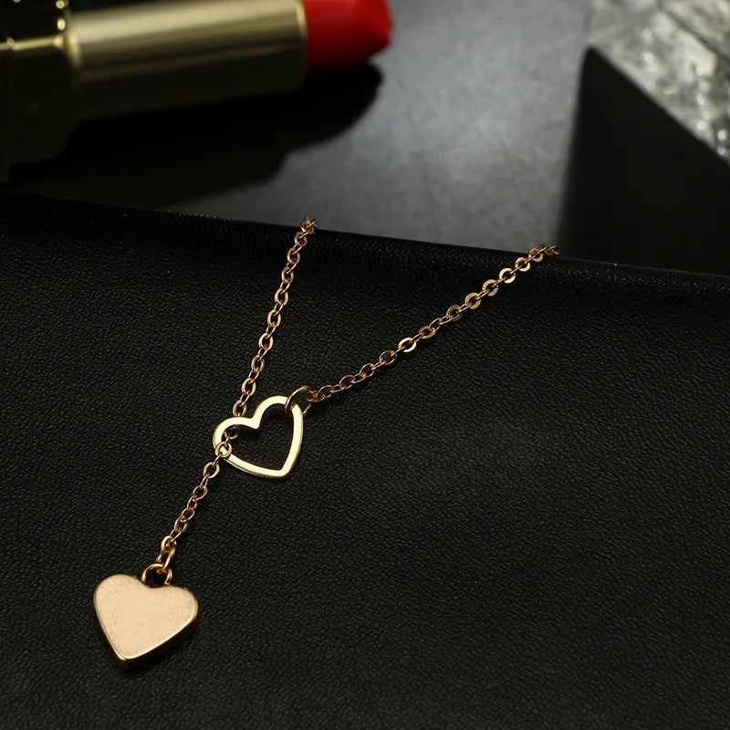 Femlion Heart Necklace Zircon Double Layer Charm Wedding Pendant Jewelry Gift