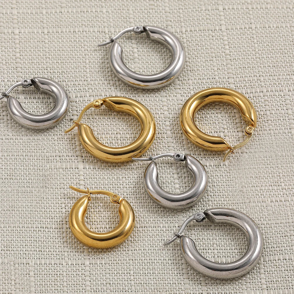 Femlion Stainless Steel Hoops Earrings - Chunky Statement Fashion Jewelry