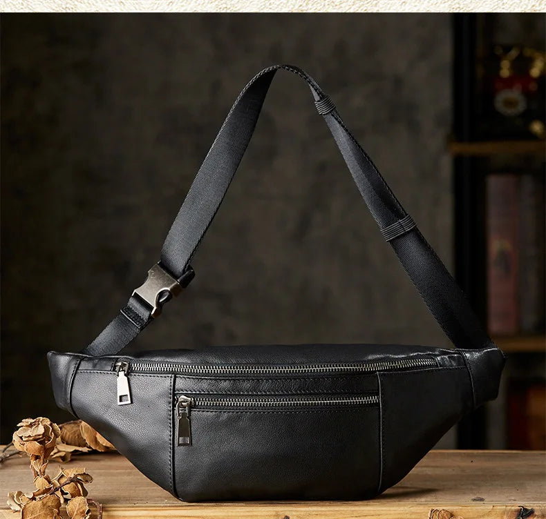 Femlion Leather Waist Pack for Men - Stylish & Portable Sports Bag