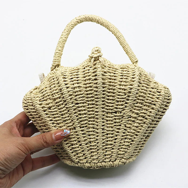 Femlion Holiday Style Straw Woven Bag for Kids - Hand-Held Messenger & Crossbody Bag