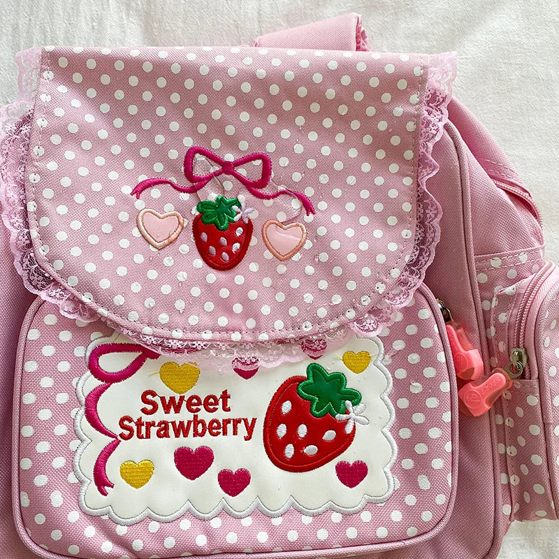 Femlion Sweet Strawberry Embroidery Backpack for Women, Girls, Students