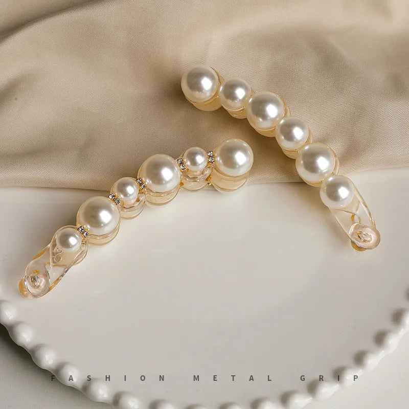 Femlion Elegant Pearl Banana Clip Vertical Twist Hairpin Hair Claw Clamp Headwear