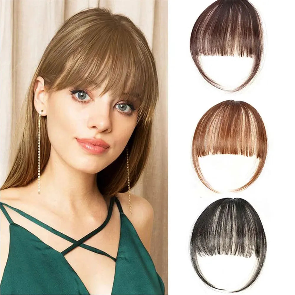 Femlion Synthetic Air Bangs Hair Clips Natural Black Light Brown for Women