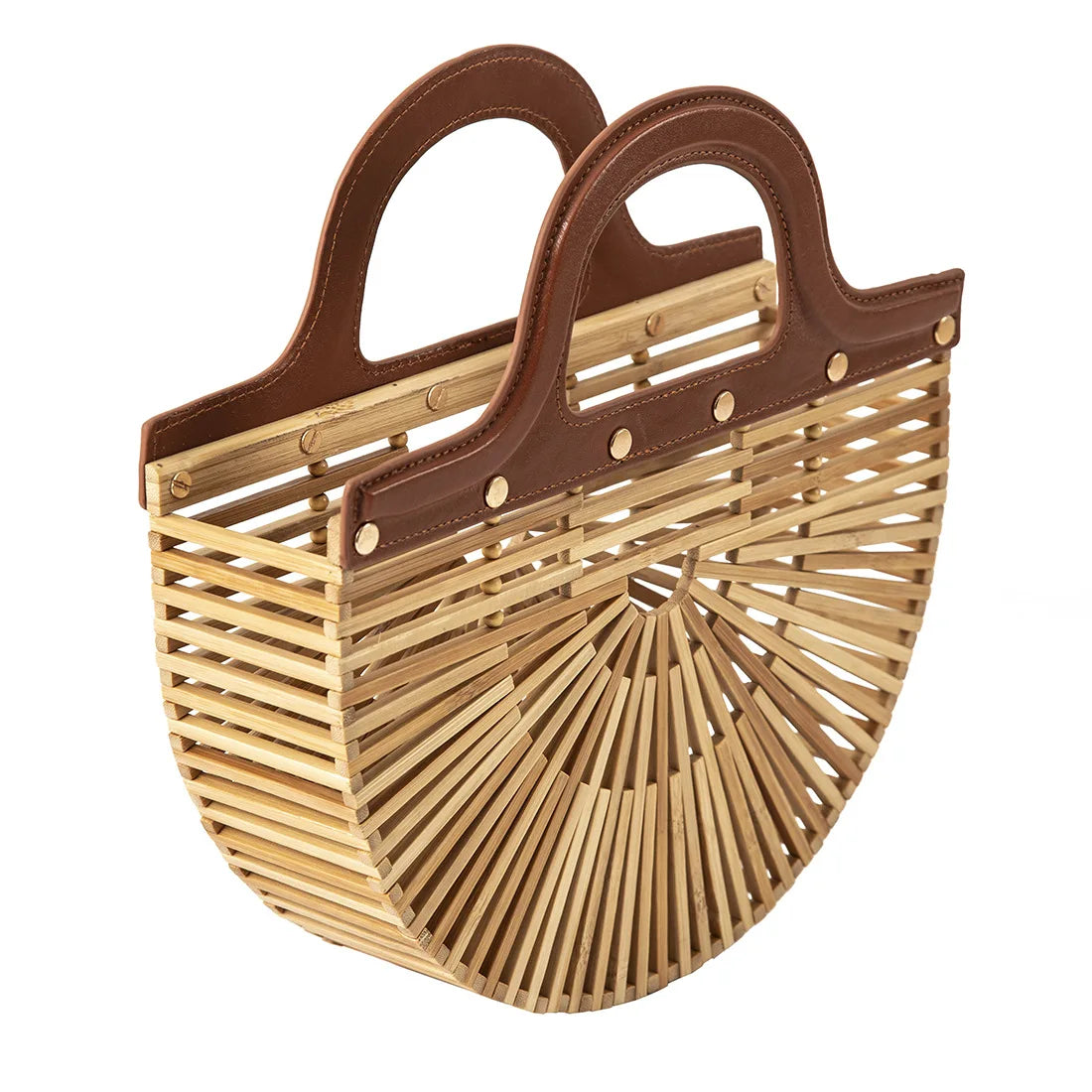 Femlion Bamboo Woven Handbag Beach Tote Luxury Women's Straw Bag