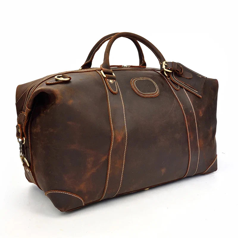 Femlion Vintage Leather Duffle Bag | Large Capacity Men's Weekender Totes